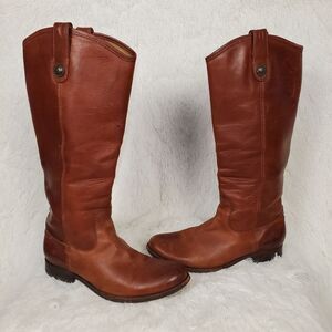 Frye Melissa Button Brown Leather Riding Boots Size 7.5